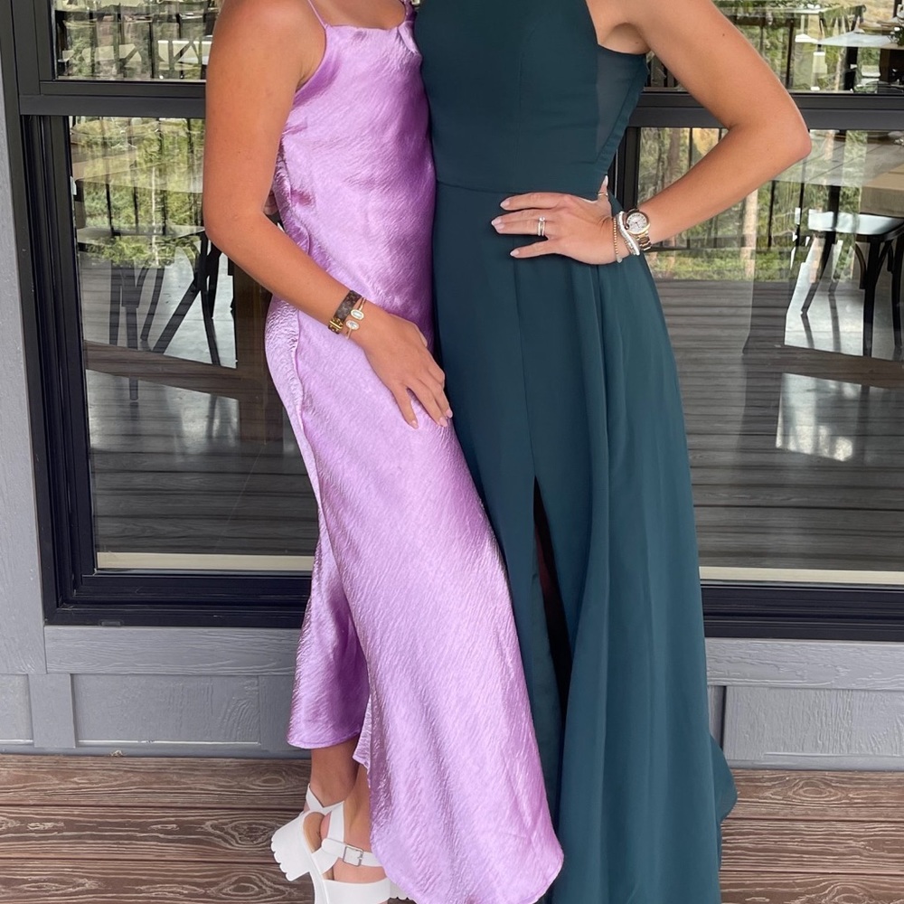 Purple satin dress w/slit